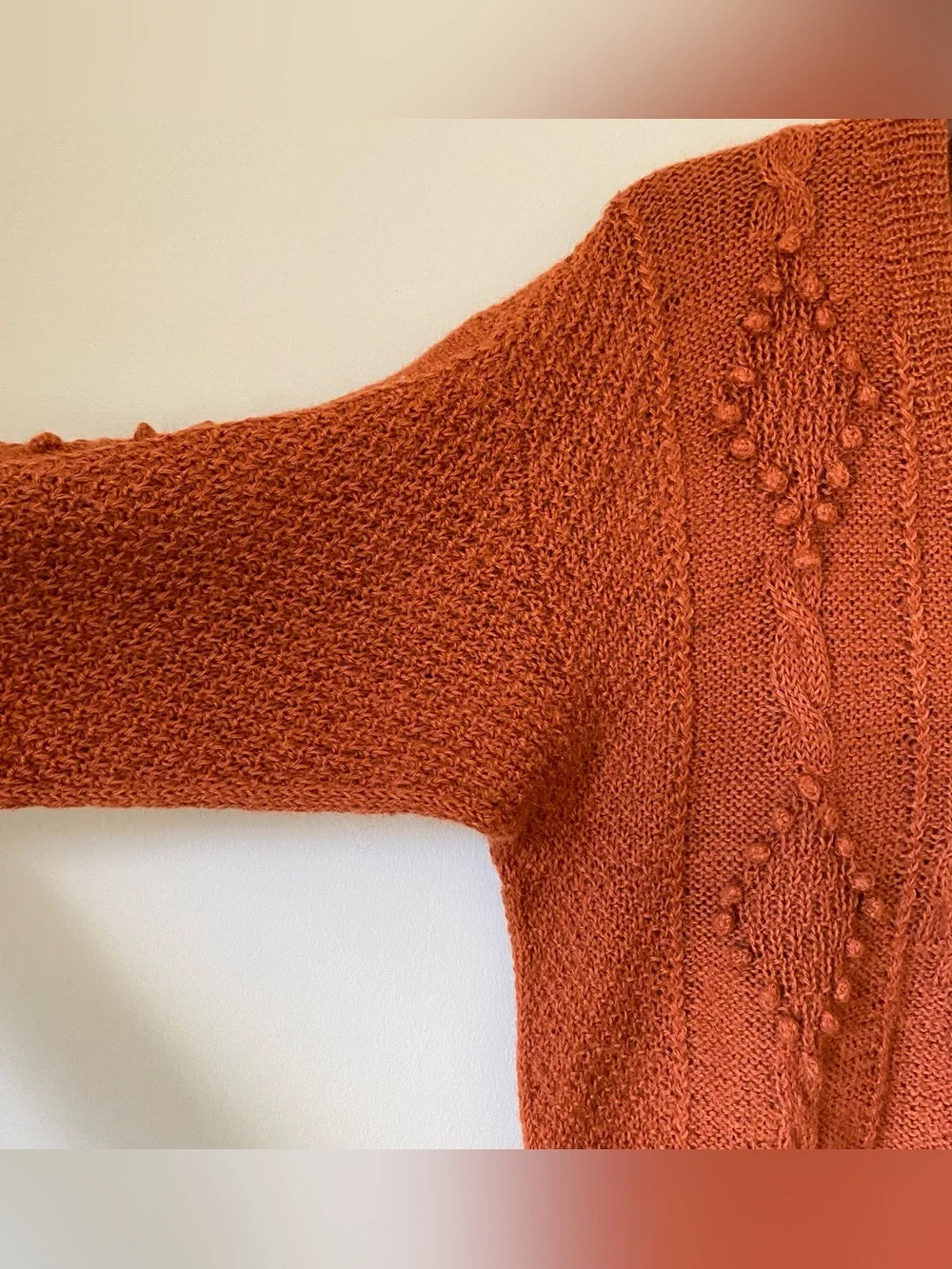 Yamashita Collection 100% Alpaca Hand Knit Peru Cable Bobble Sweater Rust Est S